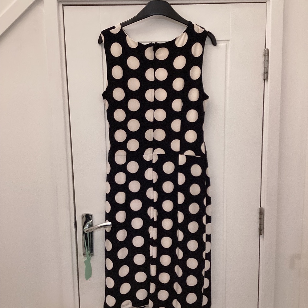Phase Eight black with large  white polka dot dress size 14